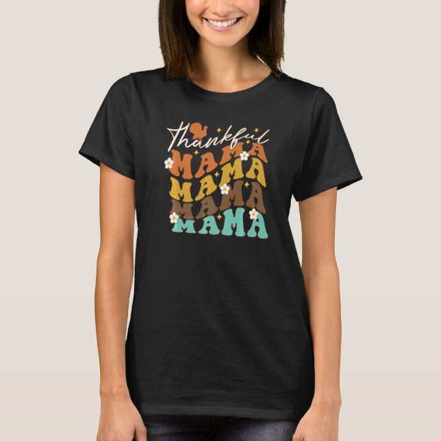 Retro Thanksgiving Mama Pregnancy Announcement T-Shirt (Front)