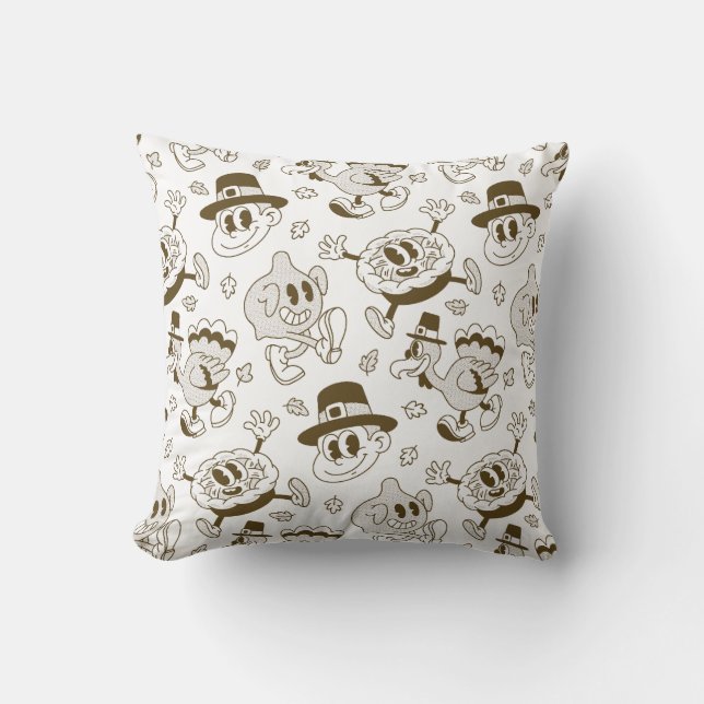 Retro Thanksgiving Throw Pillow (Front)