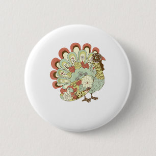 Retro Thanksgiving Turkey  - Vintage Floral 2 Inch Round Button
