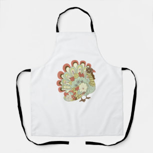 Retro Thanksgiving Turkey - Vintage Floral Apron
