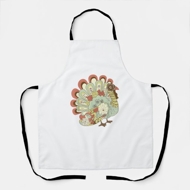 Retro Thanksgiving Turkey  - Vintage Floral Apron (Front)