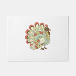 Retro Thanksgiving Turkey - Vintage Floral Doormat