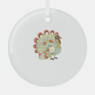 Retro Thanksgiving Turkey - Vintage Floral Glass Ornament
