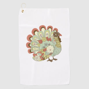 Retro Thanksgiving Turkey  - Vintage Floral Golf Towel