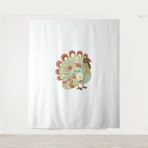 Retro Thanksgiving Turkey - Vintage Floral Tapestry