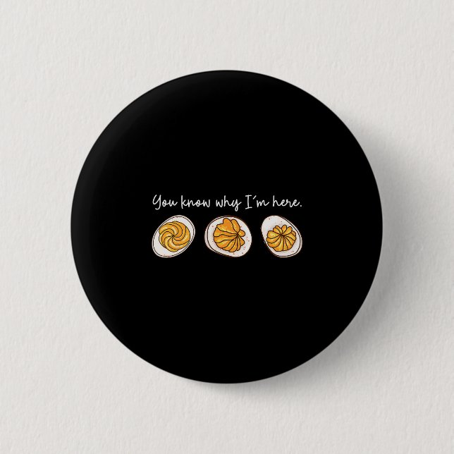 Retro Thanksgiving You Know Why I'm Here Deviled E 2 Inch Round Button (Front)
