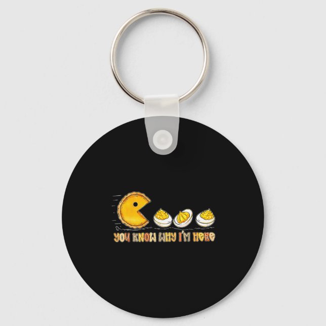 Retro Thanksgiving You Know Why I'm Here Deviled E Keychain (Front)