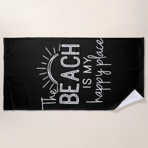 Retro The Beach is My Happy Place Funny Summer Bea Towel