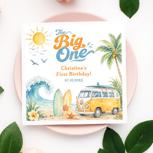 Retro The Big One Surf Beach 1st Birthday Napkin