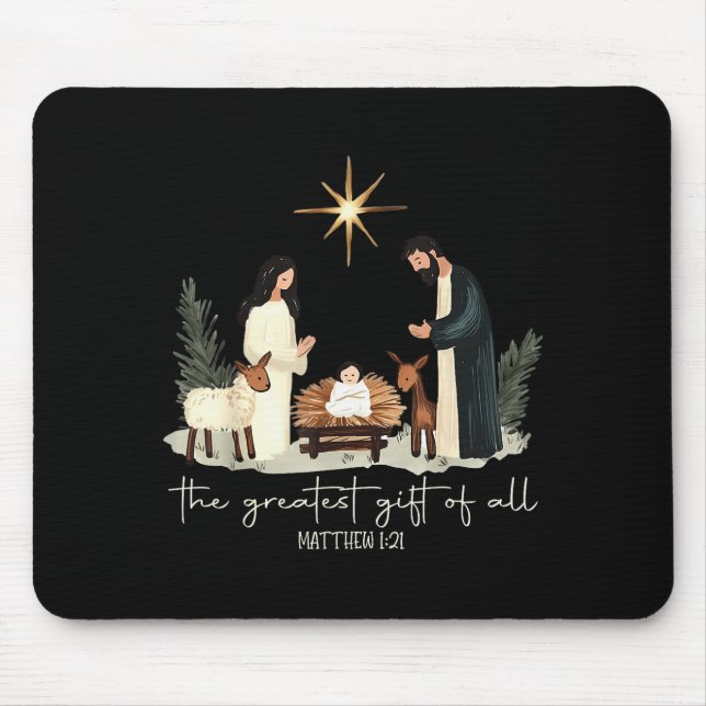 Retro The Greatest Gift Of All Jesus Nativity Chri Mouse Pad (Front)