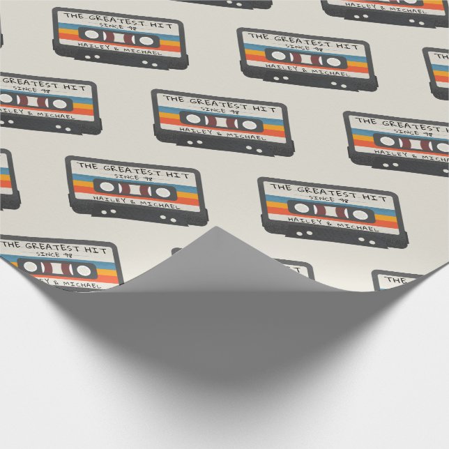 Retro The Greatest Hit Cassette Pattern Wedding Wrapping Paper (Corner)