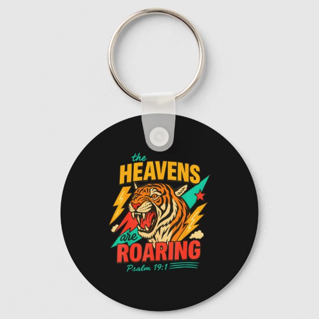Retro The Heavens Are Roaring Believer Bible Verse Keychain (Front)