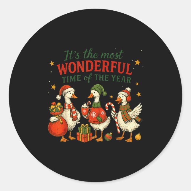 Retro The Most Wonderful Time Of The Year Christma Classic Round Sticker (Front)