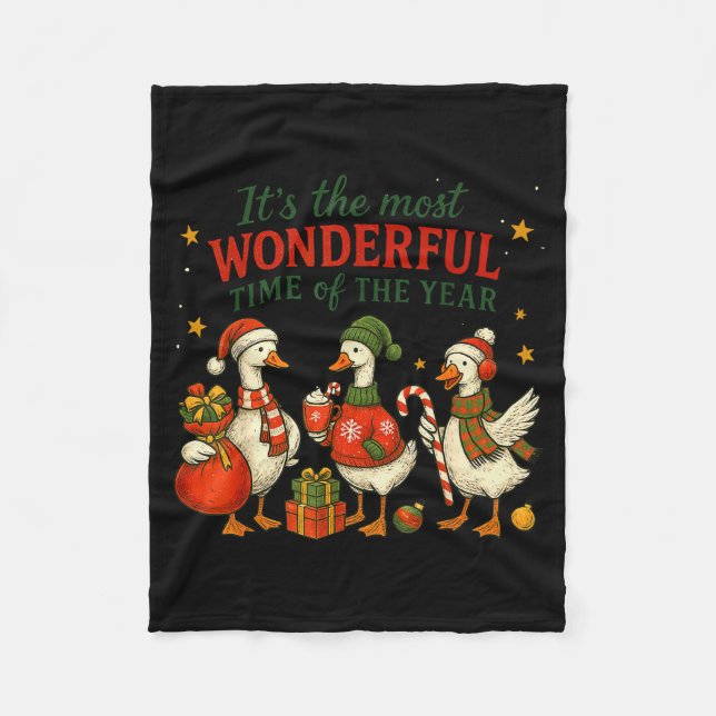 Retro The Most Wonderful Time Of The Year Christma Fleece Blanket (Front)