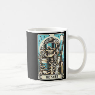Retro the skier tarot card funny skeleton skier coffee mug