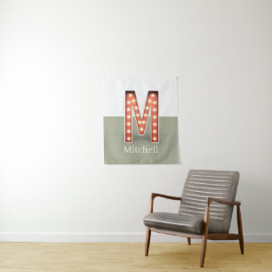 Retro Theatre Marquee Letter M Personalized Tapestry