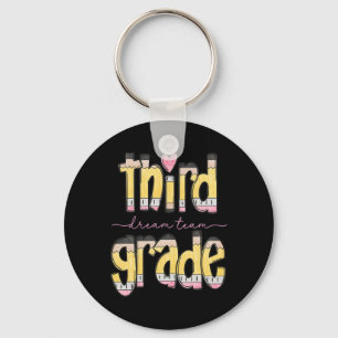 Retro Third Grade Dream Team Pencil Teacher Back T Keychain