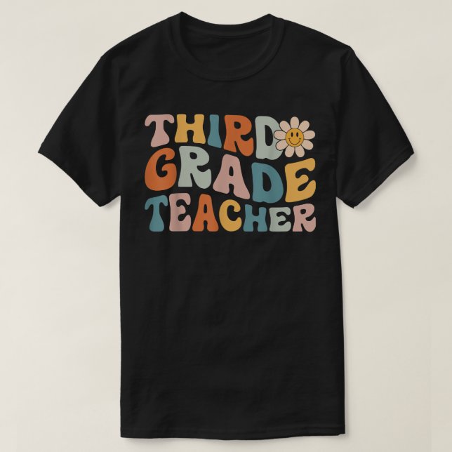 Retro Third Grade Teacher Life - Colourful 3rd Gra T-Shirt (Design Front)