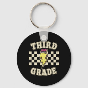 Retro Third Grade Teacher Lightning Bolt Pencil Te Keychain