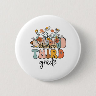 Retro Third Grade Teachers Leopard Ck To School St 2 Inch Round Button
