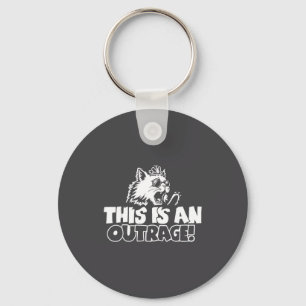 Retro This Is An Outrage Quote Meme Cat Cute Funny Keychain