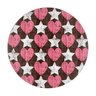 Retro Threadbare Hearts Stars Texture Cutting Board