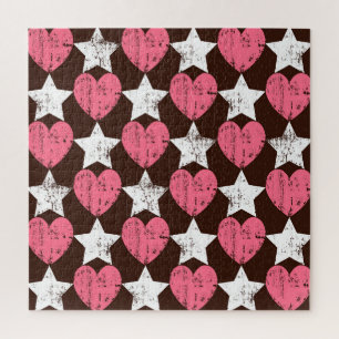 Retro Threadbare Hearts Stars Texture Jigsaw Puzzle