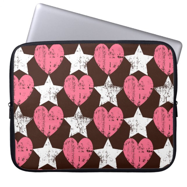 Retro Threadbare Hearts Stars Texture Laptop Sleeve (Front)