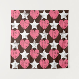 Retro Threadbare Hearts Stars Texture Tapestry