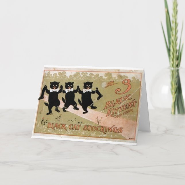 Retro Three Black Kittens Stockings Ad Note Card (Front)