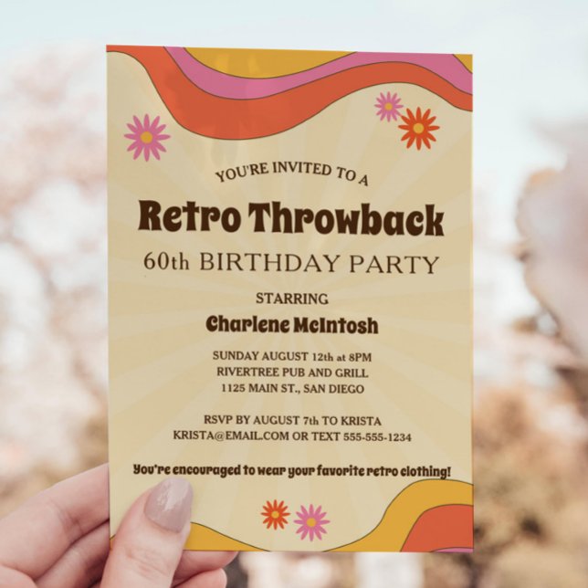 Retro Throwback Yellow Sunburst Flowers Birthday Invitation (Creator Uploaded)
