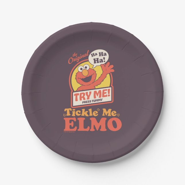 Retro Tickle Me Elmo Waving Graphic Paper Plate (Front)