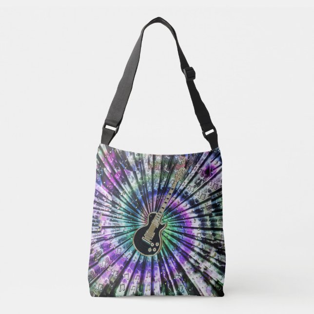 Retro Tie-Dye Guitar Music Tote Bag (Front)
