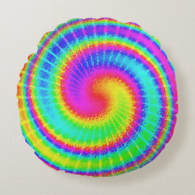 Retro Tie Dye Hippie Psychedelic Round Pillow (Front)