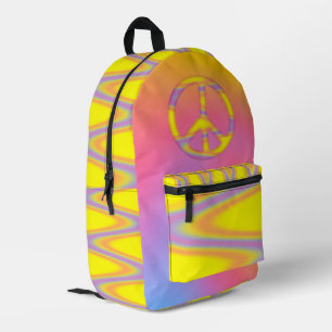 Retro Tie Dye with Peace Symbol Printed Backpack