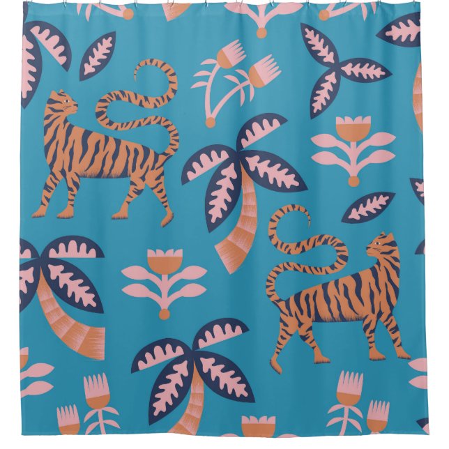 Retro tiger, palm tree, flower pattern (Front)