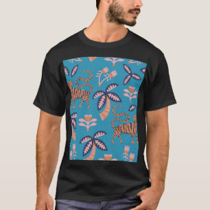 Retro tiger, palm tree, flower pattern T-Shirt