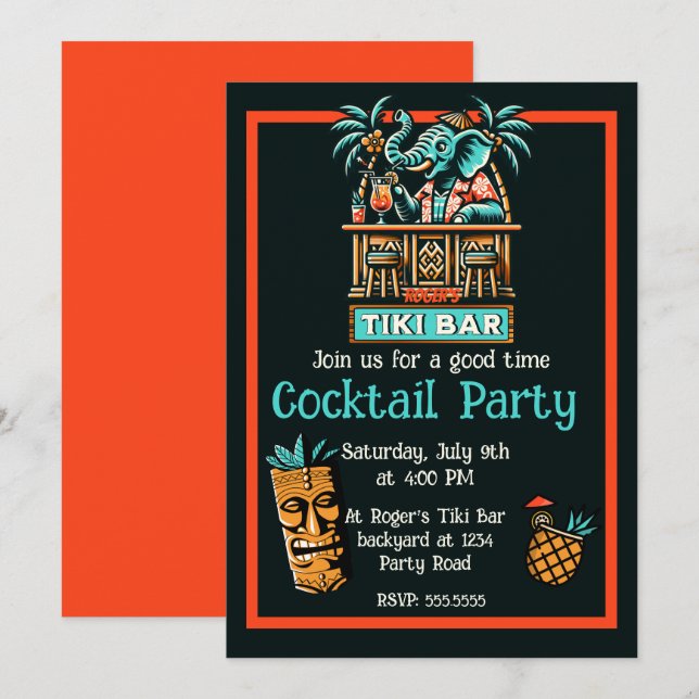 Retro Tiki Bar Cocktail Party Invitation (Front/Back)