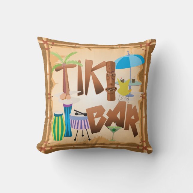 Retro Tiki Bar Design Throw Pillow (Front)