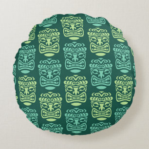 Retro Tiki Beach Bar Pattern Round Pillow