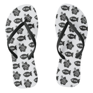Retro Tiki Black and White Pattern Flip Flops