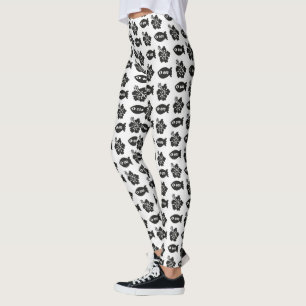 Retro Tiki Black and White Pattern Leggings