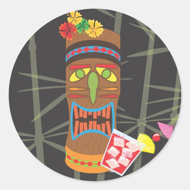 Retro Tiki Head Classic Round Sticker (Front)