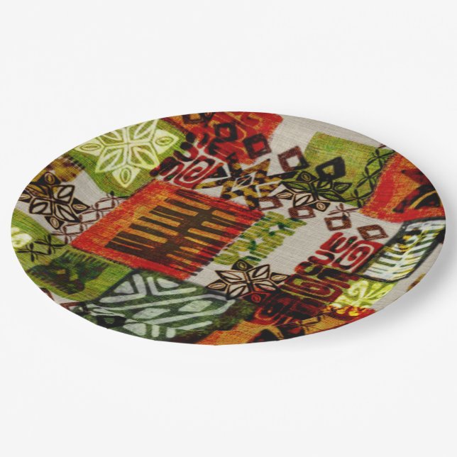 retro tiki luau paper party plates (Angled)