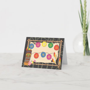 Retro Tiki party Thank you note with bamboo frame Card