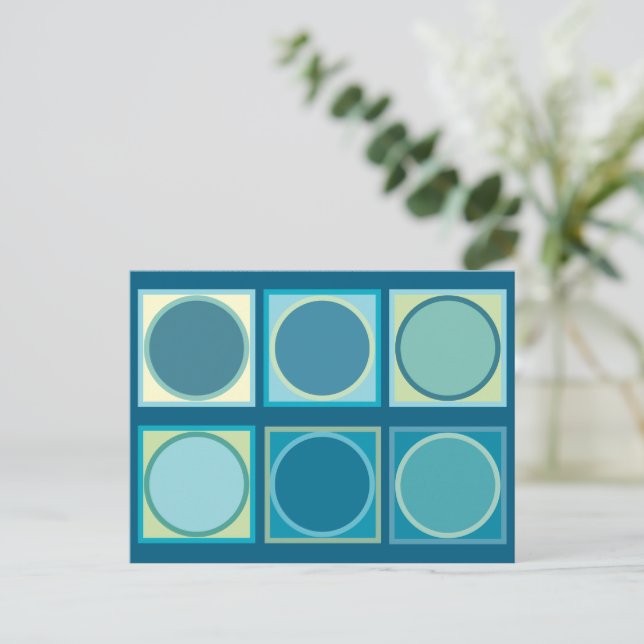 Retro Tiles (blue) Postcard (Standing Front)