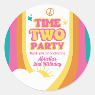 Retro Time Two Party 2nd Birthday Sticker