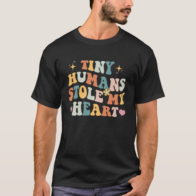 Retro Tiny Humans Stole My Heart Valentine's Day N T-Shirt (Front)