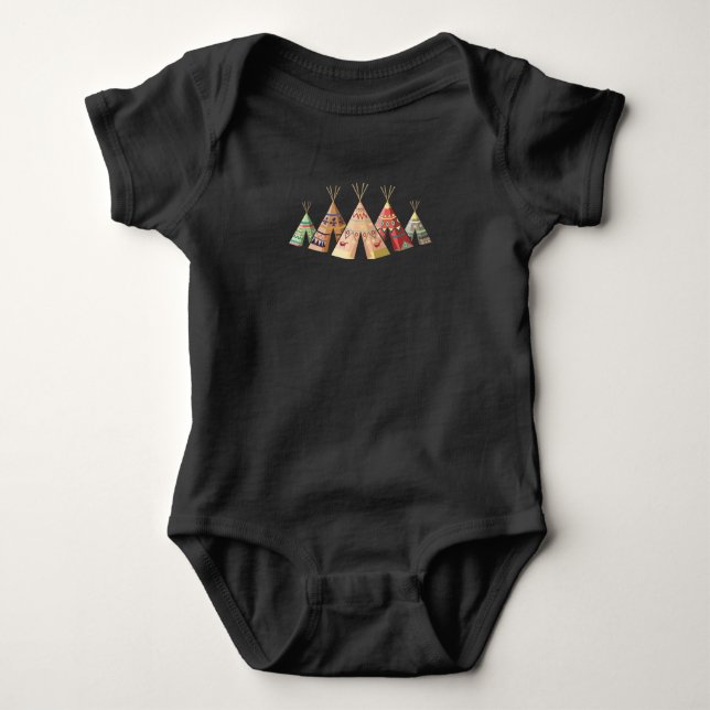 Retro Tipi Native American Tepee Baby Bodysuit (Front)