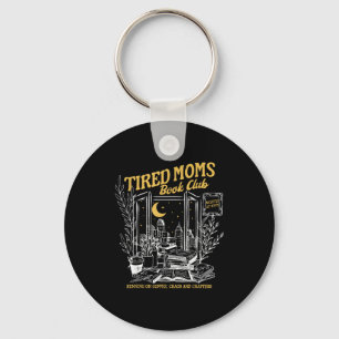 Retro tired moms book club bookish booktrovert keychain
